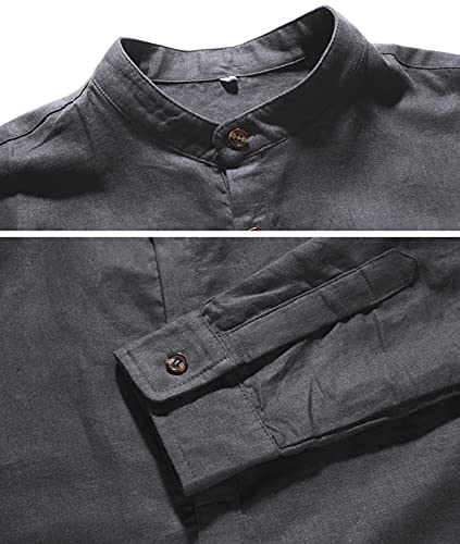 NITAGUT Men Henley Neck Long Sleeve Daily Look Linen Shirts Casual Beach T Shirts (US M/Chest 38-41, Dark Grey) - Image 5
