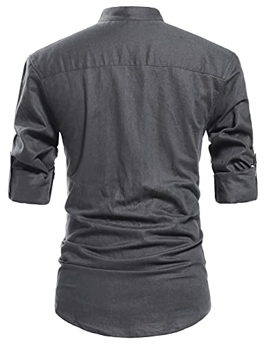 NITAGUT Men Henley Neck Long Sleeve Daily Look Linen Shirts Casual Beach T Shirts (US M/Chest 38-41, Dark Grey) - Image 2