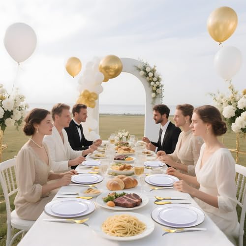 DaYammi 30 Guests Gold Plastic Plates with Disposable Silverware,Gold Cutlery with White Handle,White Disposable Dinnerware:60 Dinner/Dessert Plates,90 Plastic Silverware Set for Thanksgiving Party - Image 3