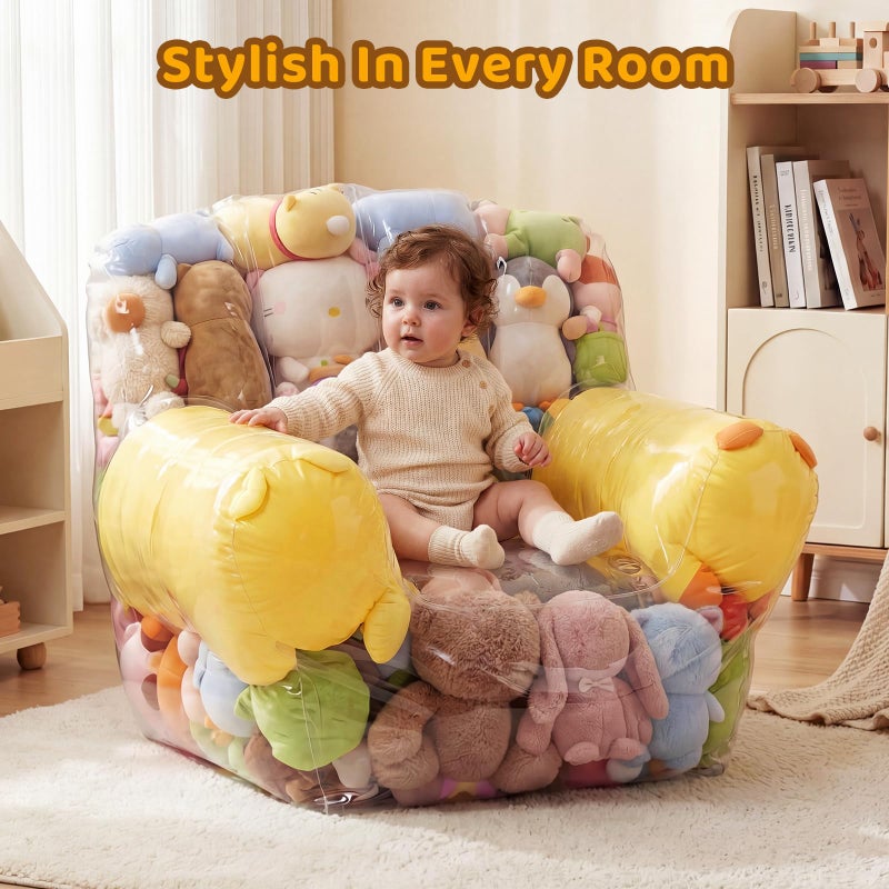 NTYNTY Clear Stuffed Animal Storage Chair, 37.8" x 37.4", 0.35mm Thick PVC, 330lbs Load, Waterproof Transparent plush storage chair for Kids & Adults - Image 5