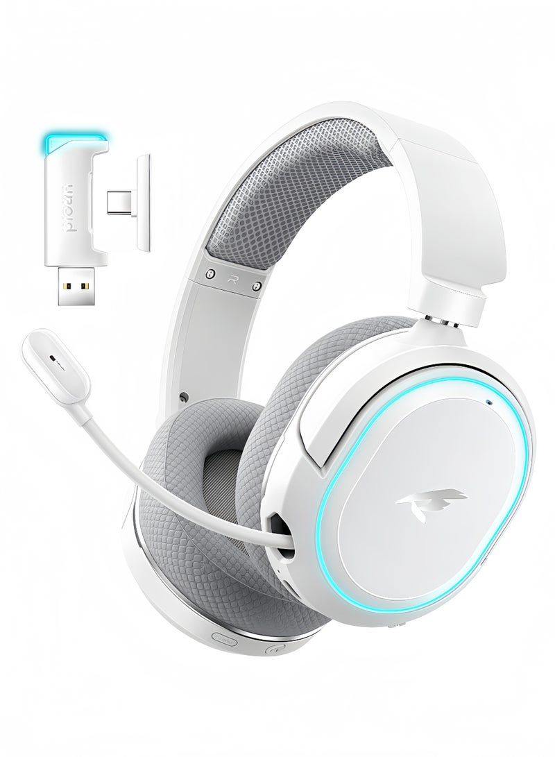 بيكن سماعه قيمنق سماعة ألعاب لاسلكية، صوت محيطي 7.1، سماعات ألعاب USB بتردد 2.4 جيجاهرتز مع بلوتوث 5.4، بطارية 100 ساعة، ميكروفون بإلغاء الضوضاء (ENC)، إضاءة RGB، سماعة لاسلكية لـ PC PS5 PS4 Mac سويتش (-أبيض) - Image 1