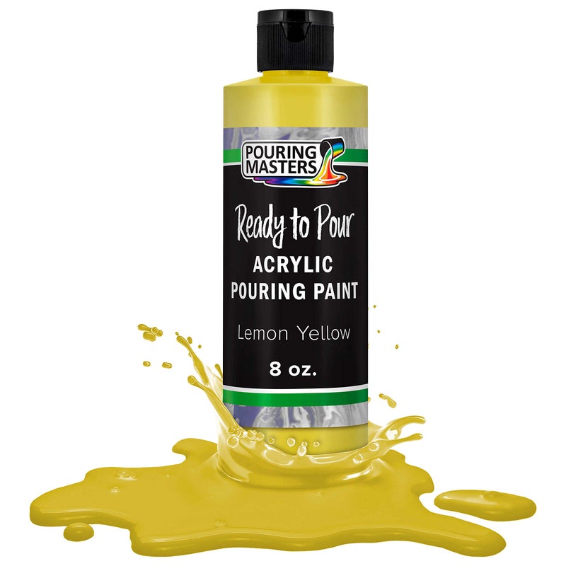 POURING MASTERS Lemon Yellow Acrylic Ready to Pour Pouring Paint Premium 8Ounce PreMixed WaterBased for Canvas Wood Paper Crafts Tile Rocks and More