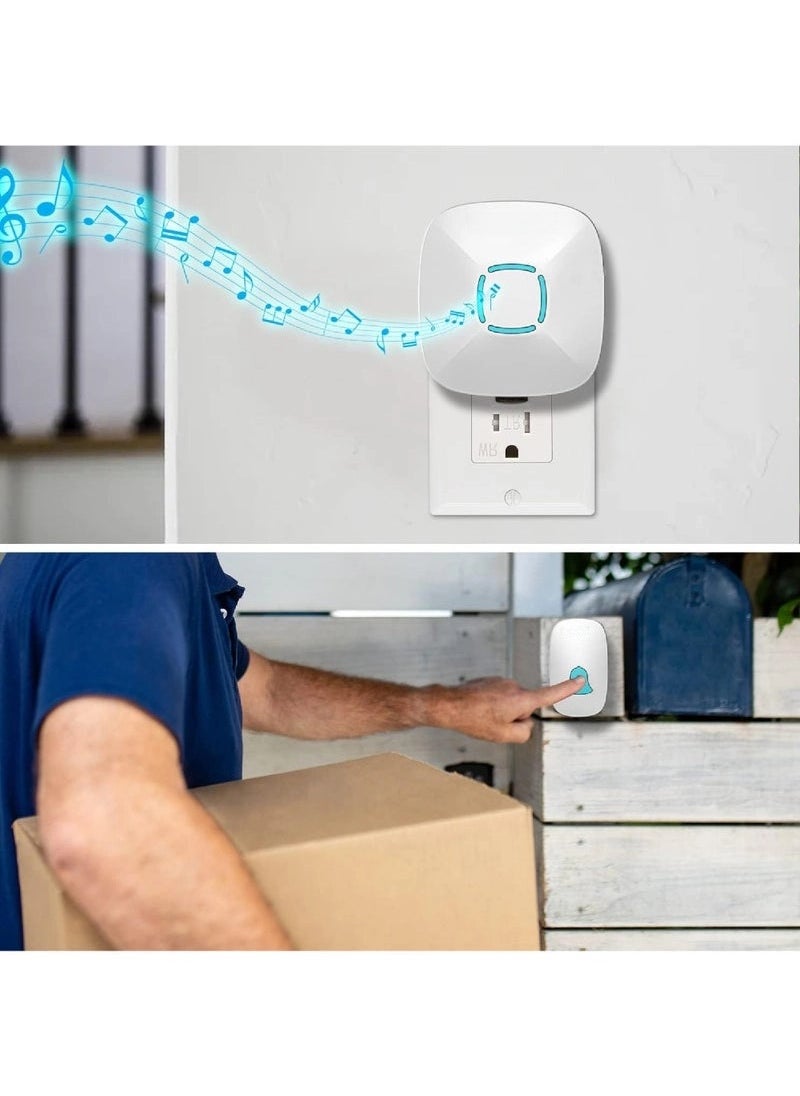 Wireless Doorbell Kit – Waterproof with 36 Chime Tones & 1000ft Range | Adjustable Volume, LED Flash, 1 Receiver + 1 Push Button