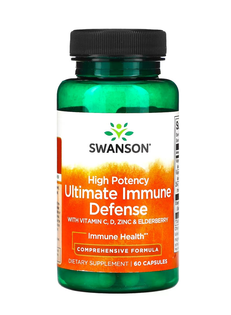 سوانسون حماية فائقة للمناعة عالية الفعالية مع فيتامين (جـ)  وفيتامين د (د)  والزنك  والخمان  60 كبسولة