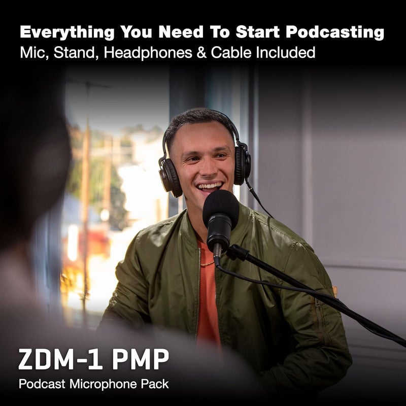 ZOOM ZDM-1 Podcast Mic Pack, Podcast Dynamic Microphone, Headphones, Tripod, Windscreen, XLR Cable, For Recording Podcasts - Image 2