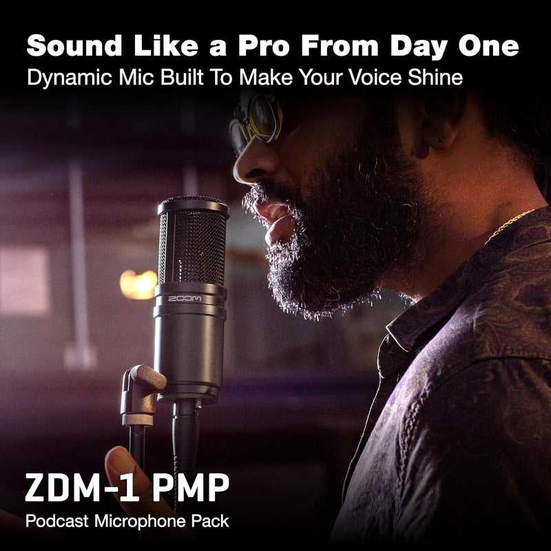 ZOOM ZDM-1 Podcast Mic Pack, Podcast Dynamic Microphone, Headphones, Tripod, Windscreen, XLR Cable, For Recording Podcasts - Image 3