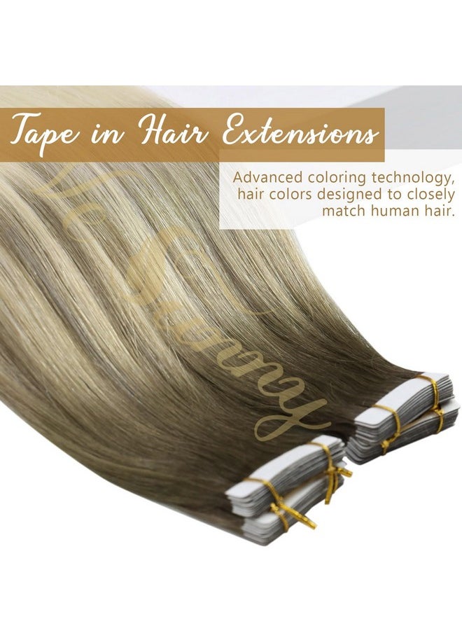 Ve Sunny Tape In Hair Extensions Human Hair Ombre Blonde Tape In Natural Hair Extensions Light Brown Ombre Platinum Blonde Hair Extensions Tape Ins Ombre For Women 20Pcs 50G 14Inch  - Image 3