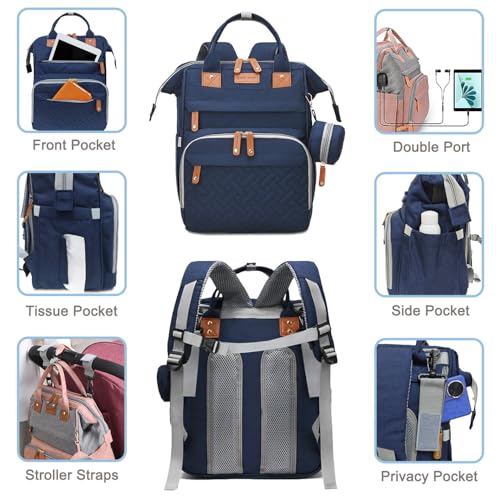 SHITIESHOU Diaper Bag Backpack Baby Bag for Mom Dad with Changing Pad, 19 Pockets, Large Waterproof Travel Baby Girl Boy Toddle Diaper Bag with Insulated Pocket, Baby Shower Gifts, Blue - Image 3