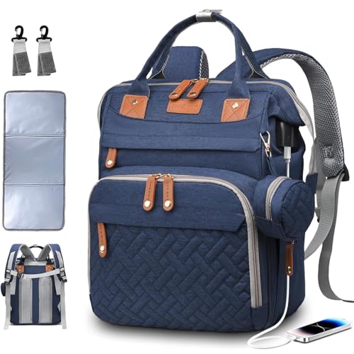 SHITIESHOU Diaper Bag Backpack Baby Bag for Mom Dad with Changing Pad, 19 Pockets, Large Waterproof Travel Baby Girl Boy Toddle Diaper Bag with Insulated Pocket, Baby Shower Gifts, Blue - Image 1