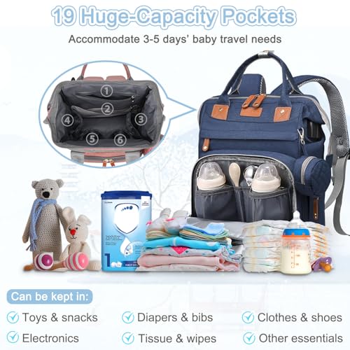 SHITIESHOU Diaper Bag Backpack Baby Bag for Mom Dad with Changing Pad, 19 Pockets, Large Waterproof Travel Baby Girl Boy Toddle Diaper Bag with Insulated Pocket, Baby Shower Gifts, Blue - Image 4