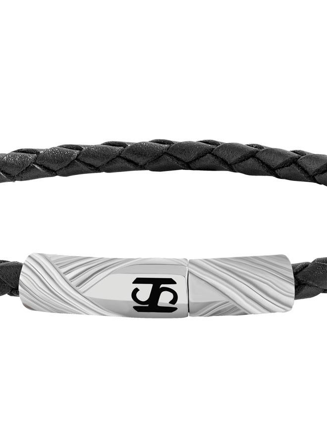 سانت هونور سوار جلد أسود بتصميم برج إيفل وشعار فضي للرجال - Image 1