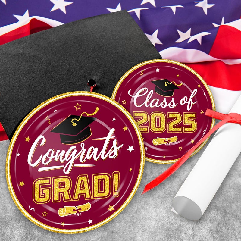 Oigco Graduation Plates and Napkins - Graduation Decorations Class of 2025 - Disposable Paper Plates Cocktail Napkins Luncheon Napkins for Maroon and Gold Graduation Party Decorations  Serve 50 - Image 3