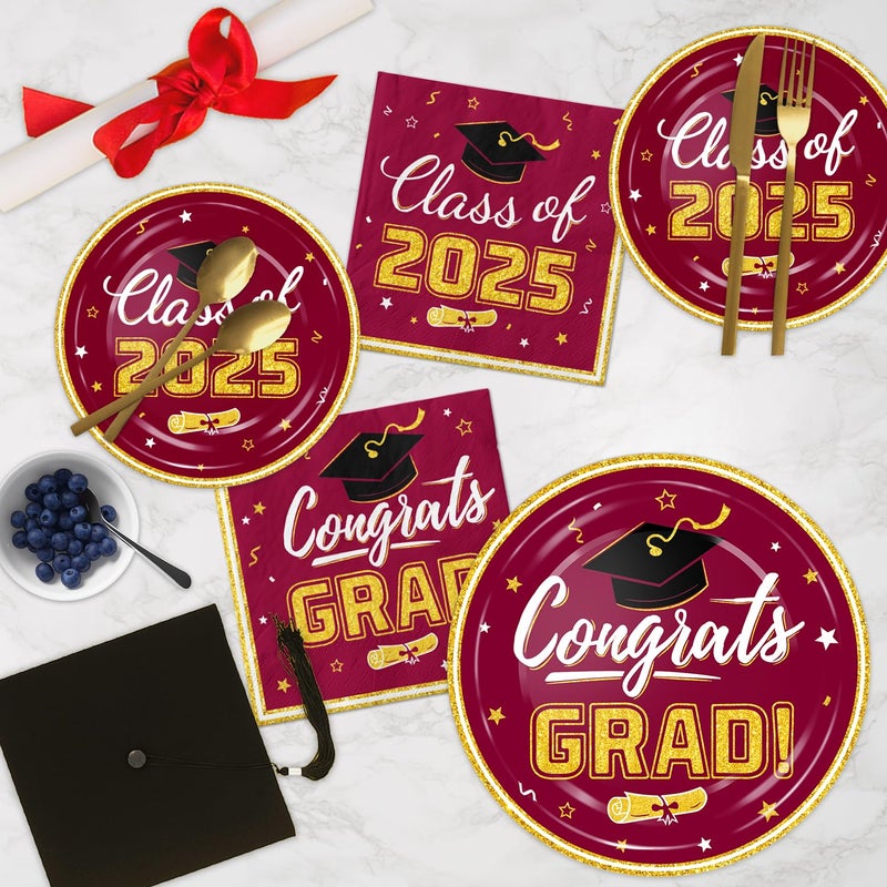 Oigco Graduation Plates and Napkins - Graduation Decorations Class of 2025 - Disposable Paper Plates Cocktail Napkins Luncheon Napkins for Maroon and Gold Graduation Party Decorations  Serve 50 - Image 4