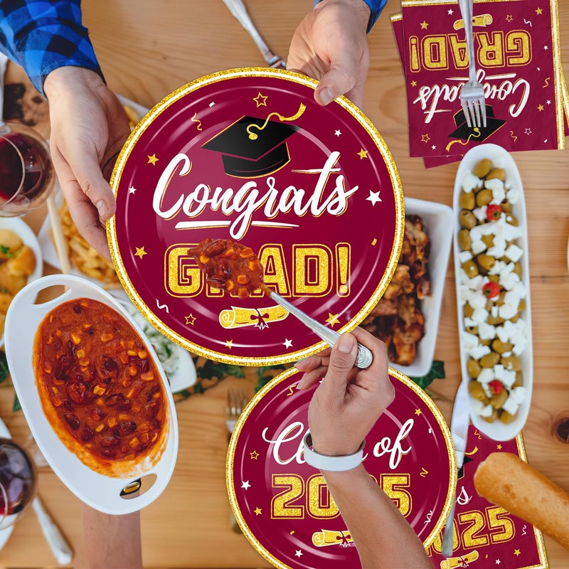 Oigco Graduation Plates and Napkins - Graduation Decorations Class of 2025 - Disposable Paper Plates Cocktail Napkins Luncheon Napkins for Maroon and Gold Graduation Party Decorations  Serve 50 - Image 5
