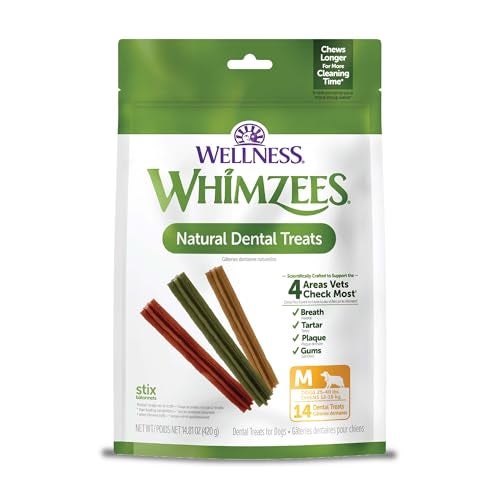 Whimzees Wellness Stix Dog Dental Treats Natural Chews Medium Size Stick 14 Count