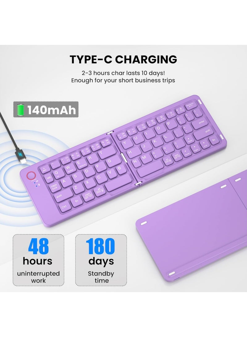 Rock Pow Mini Portable Wireless Folding Full Size Keyboard Sync Up to 3 Devices Aluminum Travel Keyboard for iPhone iPad Mac Android Windows iOS  - Image 3