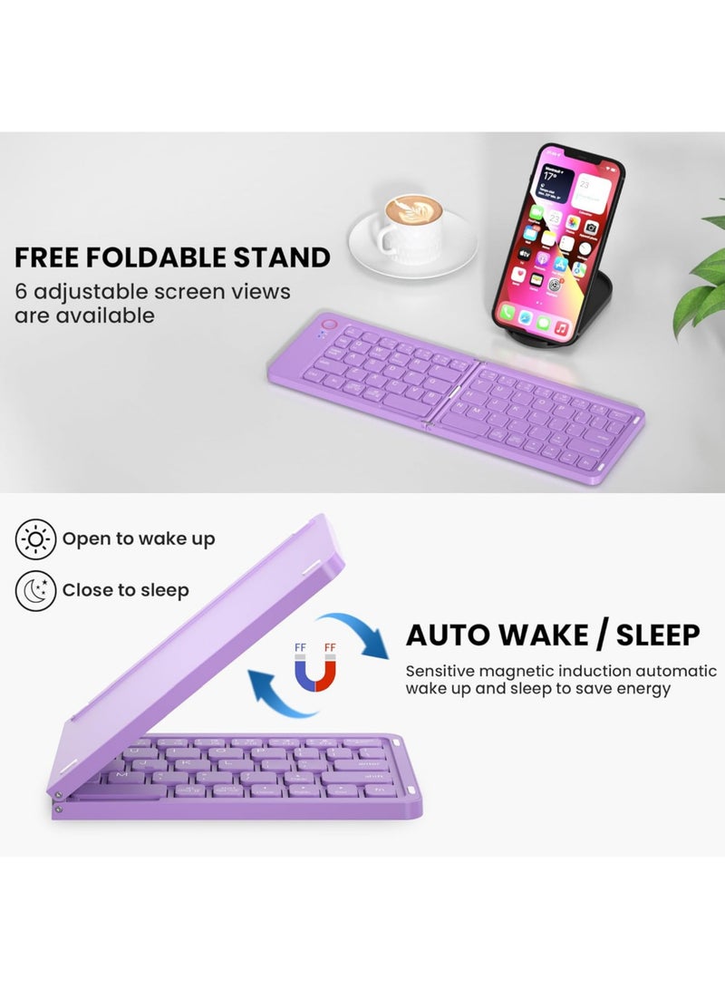 Rock Pow Mini Portable Wireless Folding Full Size Keyboard Sync Up to 3 Devices Aluminum Travel Keyboard for iPhone iPad Mac Android Windows iOS  - Image 2