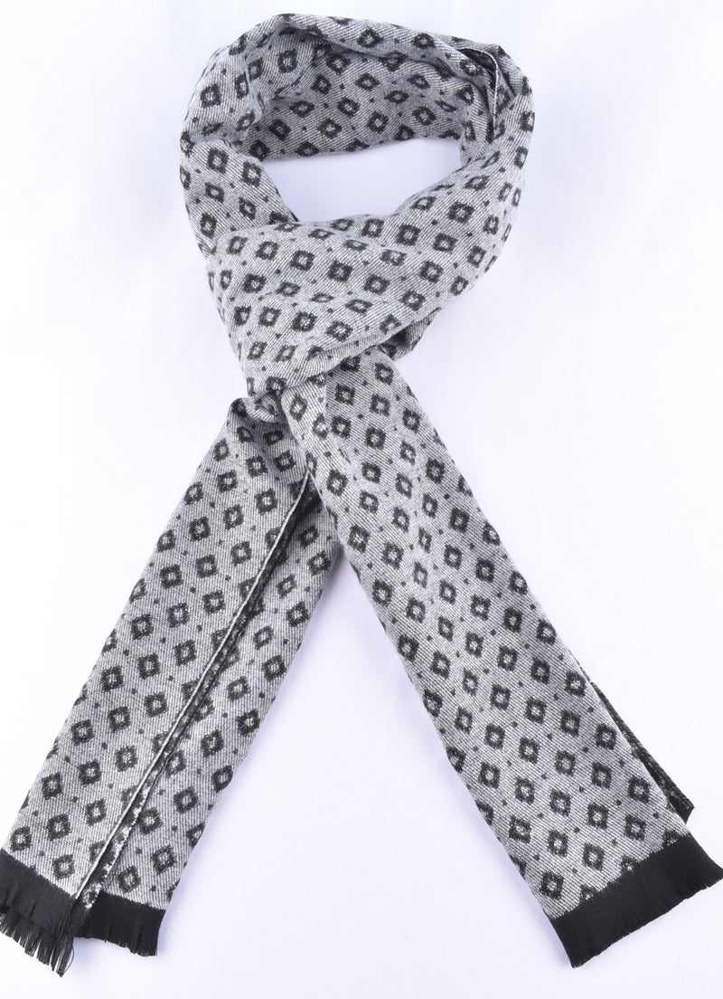 Firstmen 2023-03 Fm Patterned Double Sided Scarf/black-Gray  - Image 2