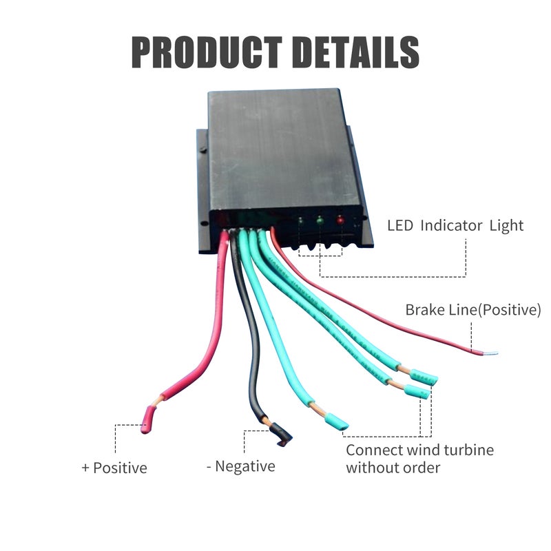 Wind Turbine Generator Controller Mini Wind Charge Controller IP67 Waterproof 12V/24V Automatic Controller Wind Generator Kit for 600W Wind Turbine System - Image 4