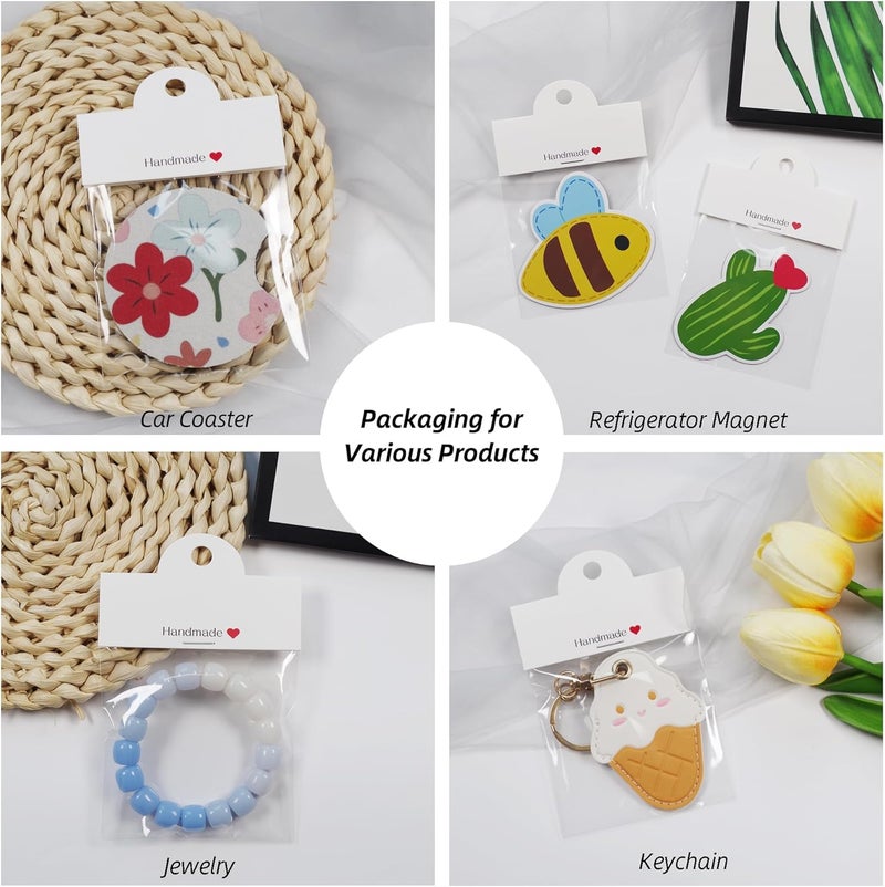 Vcekract 100Pcs Display Cards with Bags for Sublimation Blanks, Car Coaster Packaging for Selling, Sublimation Keychain Blanks Packaging for Businesses, Heat Press Parts & Accessories, 3.14×3.14in - Image 2