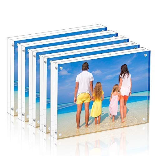 Meetu Acrylic Picture Frame 4x6 Clear Freestanding Double Sided 20mm Thickness Frameless Magnetic Photo Frames Desktop Display with Gift Box Package(5 Pack) - Image 1