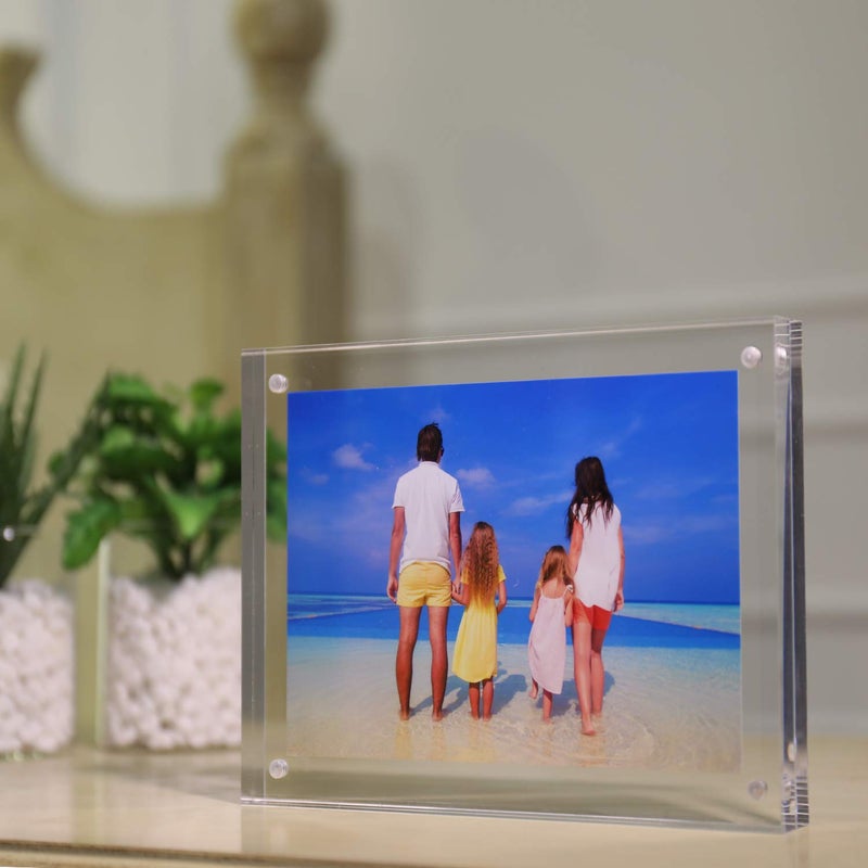 Meetu Acrylic Picture Frame 4x6 Clear Freestanding Double Sided 20mm Thickness Frameless Magnetic Photo Frames Desktop Display with Gift Box Package(5 Pack) - Image 5