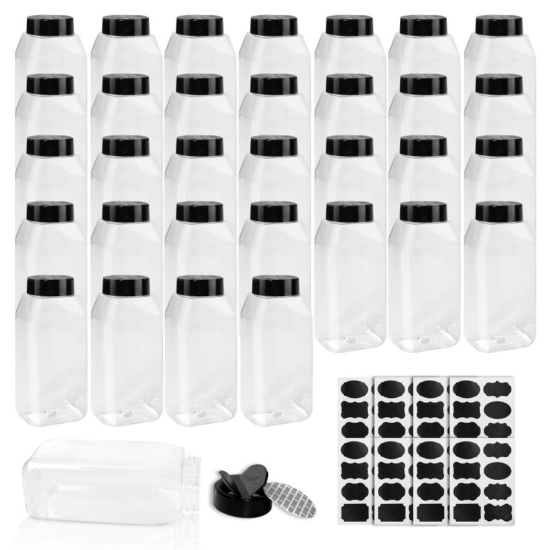 SENONAPO 34 Pack 16 oz Plastic Spice Jars with Cap Clear Empty Square Bottle With flip lid Reusable Spice Bottle Large Seasoning Jars Powder Storage Container for Storing Seasoning Powders Supplies - Image 1