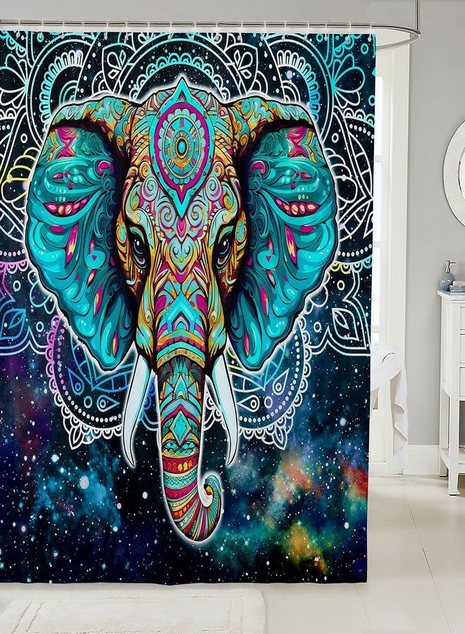 Feelyou Elephant Bath Curtain Boho Exotic Style Elephant Shower Curtain for Stalls Bathtubs Decor Hippie Mandala Bathroom Shower Curtain Set Galaxy Bright Colorful Waterproof Bathroom Curtains 72x72 Inch - Image 1