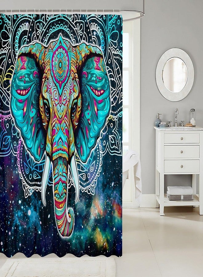 Feelyou Elephant Bath Curtain Boho Exotic Style Elephant Shower Curtain for Stalls Bathtubs Decor Hippie Mandala Bathroom Shower Curtain Set Galaxy Bright Colorful Waterproof Bathroom Curtains 72x72 Inch - Image 2