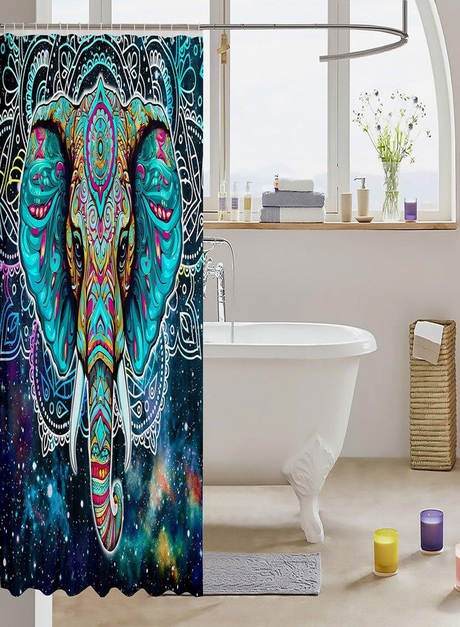 Feelyou Elephant Bath Curtain Boho Exotic Style Elephant Shower Curtain for Stalls Bathtubs Decor Hippie Mandala Bathroom Shower Curtain Set Galaxy Bright Colorful Waterproof Bathroom Curtains 72x72 Inch - Image 3