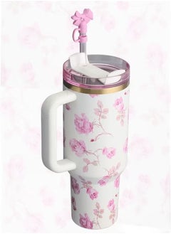 Love Shack Fancy H2.0 Flow State 40oz Cortex Tumbler, Stainless Steel Vacuum Insulated Quencher with Lid, Straw, and Stopper, Ideal for Water and Iced Tea, Keeps Drinks Cold, Presented in Elegant Gift-Ready Packaging PINK