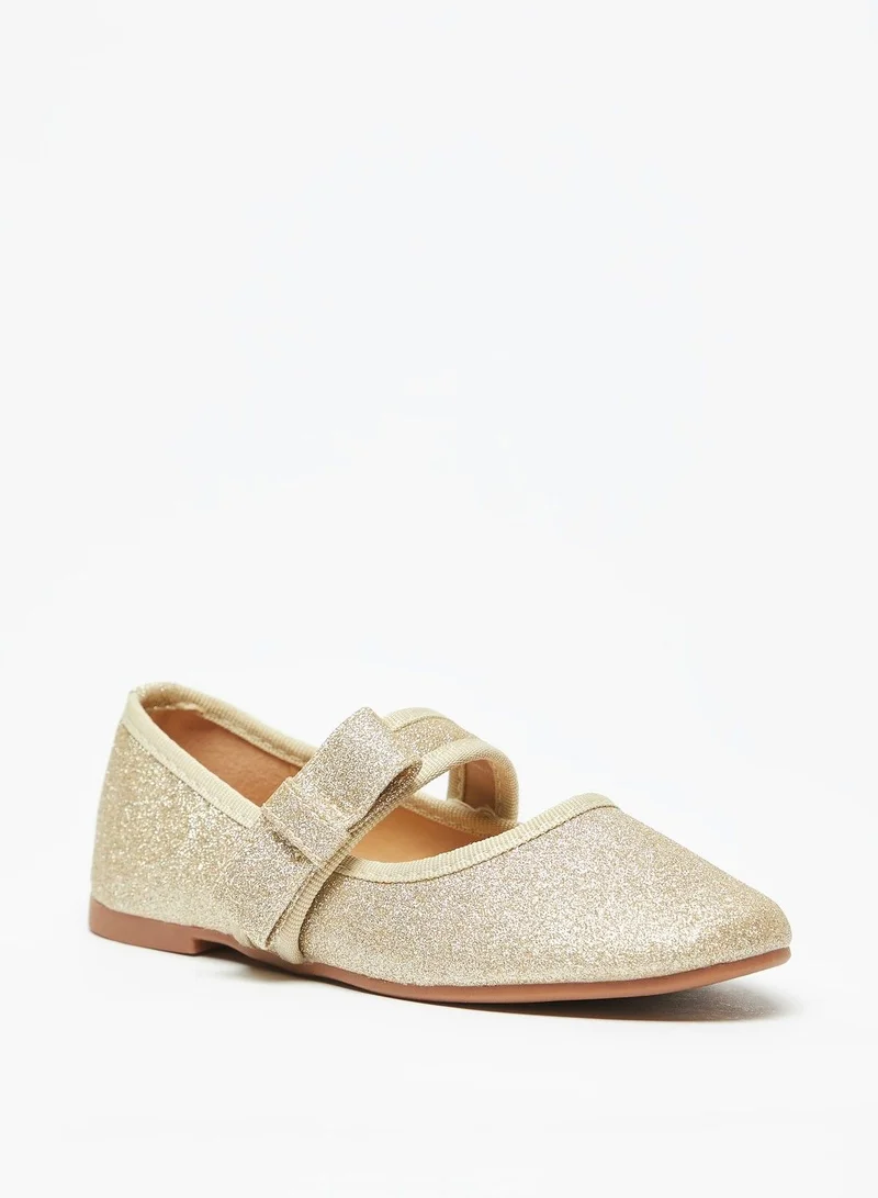 Flora Bella Glitter Textured Round Toe Ballerina Shoes with Hook and Loop Closure
