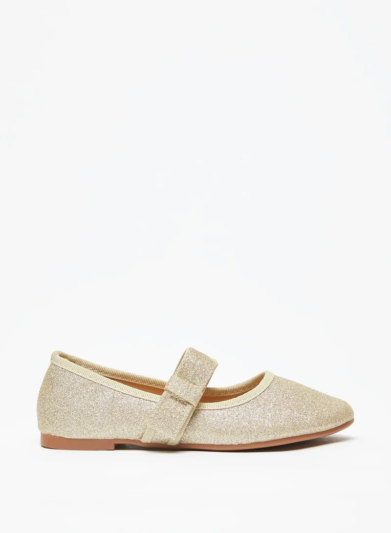 Flora Bella Glitter Textured Round Toe Ballerina Shoes with Hook and Loop Closure