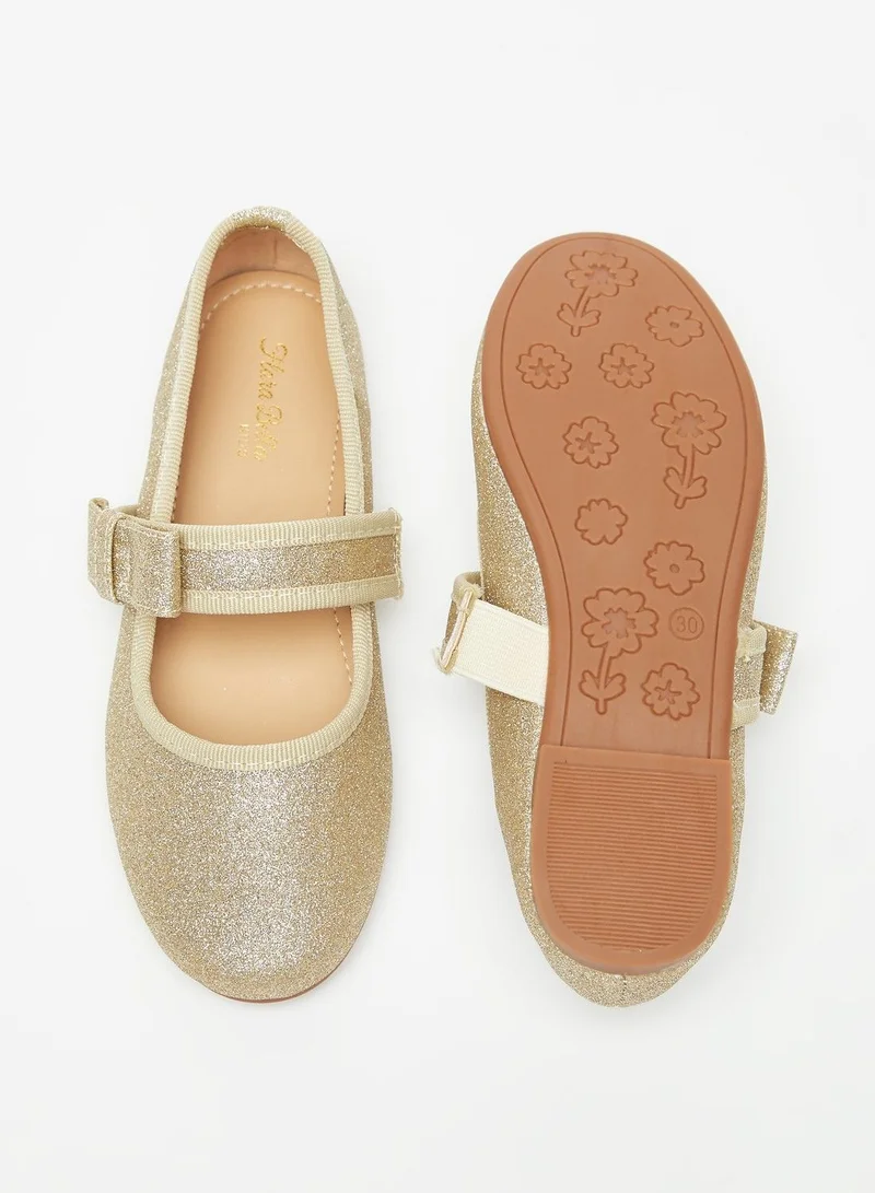Flora Bella Glitter Textured Round Toe Ballerina Shoes with Hook and Loop Closure