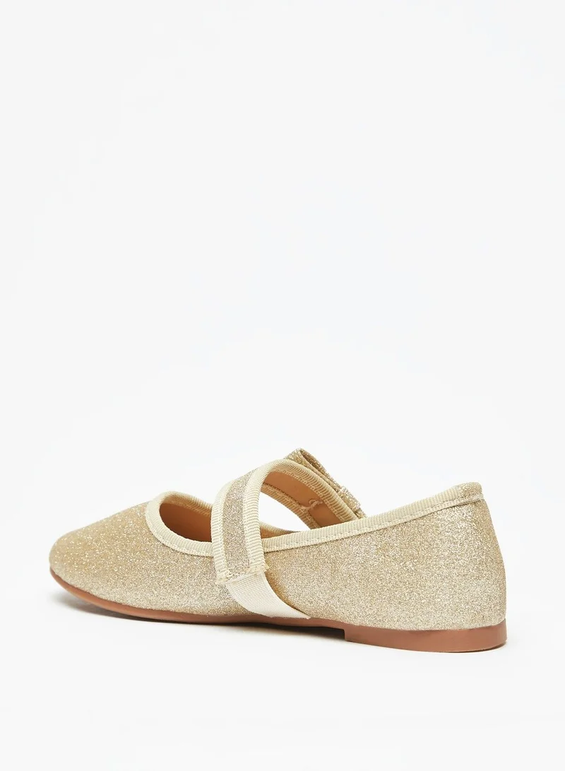 Flora Bella Glitter Textured Round Toe Ballerina Shoes with Hook and Loop Closure
