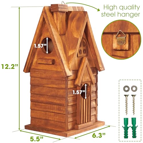MIXUMON Bird Houses for Outside Outdoor 2 Bird House Room for 2 Bird Families Bluebird Finch Cardinals Hanging Birdhouse for Garden Style 11 - Image 3