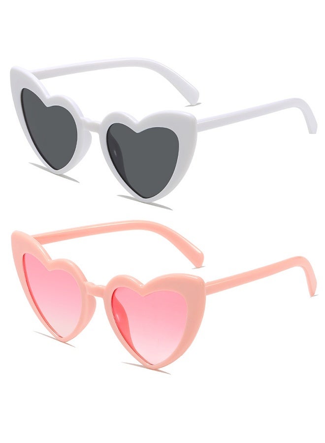 2PCS Heart Sunglasses for Women Fashion Classic Love Eye Protection Sunglasses Vintage Cute Heart Sunglasses(Pink+White) - Image 1