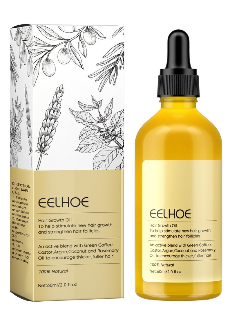 EELHOE Natural Hair Growth Oil – Boost New Hair Growth & Strengthen Follicles with Caffeine, Biotin, Castor, Argan, and Coconut Oils | Effective Hair Mask for Increased Hair Density - Image 1