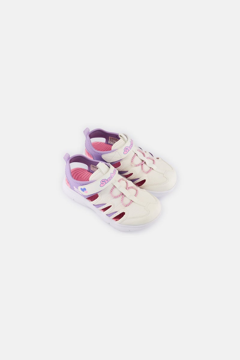 SKECHERS Kids Girl Flex Flash Epic Breeze Velcro Closure Outdoor Sandals, White - Image 3