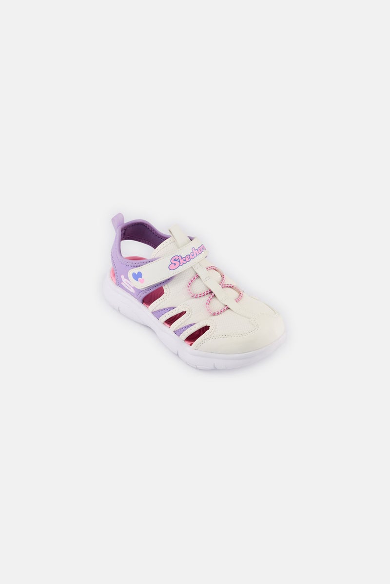 SKECHERS Kids Girl Flex Flash Epic Breeze Velcro Closure Outdoor Sandals, White - Image 1