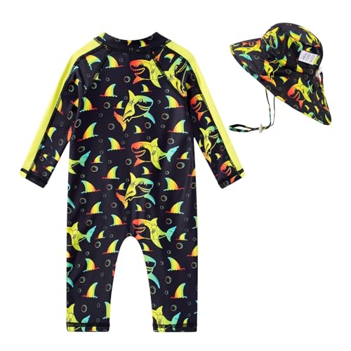 Funnycokid Baby Boy Swimsuit 3-6 Month Shark Infant Bathing Suit One Piece Rash Guard Zipper Swim Suit with Hat Long Sleeve UPF 50+ - Image 4