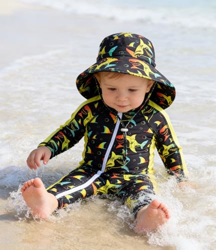 Funnycokid Baby Boy Swimsuit 3-6 Month Shark Infant Bathing Suit One Piece Rash Guard Zipper Swim Suit with Hat Long Sleeve UPF 50+ - Image 3