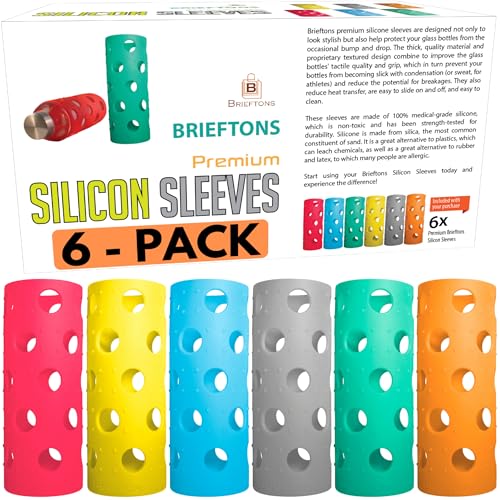 Brieftons Silicone Sleeves: 6-Pack Insulated Anti-Slip Protection Covers, Ultra Thick & Durable, Better Than Neoprene & Rubber, Also Perfect for Aquasana, Pratico Kitchen, Epica & Other Glass Bottles - Image 1
