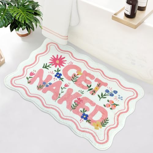 SHIYUE Cute Get Naked Flower Bath Mat，Ultra Soft and Fluffy Microfiber Water Absorption Non Slip Mat for Bedroom Kitchen Bathroom Rug(18"×26" Pink) - Image 1