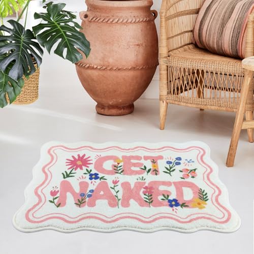 SHIYUE Cute Get Naked Flower Bath Mat，Ultra Soft and Fluffy Microfiber Water Absorption Non Slip Mat for Bedroom Kitchen Bathroom Rug(18"×26" Pink) - Image 2