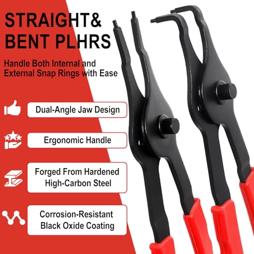 Doaho 10pcs Snap Ring Pliers Set,Internal & External Circlip Pliers for Removal and Installation of Automotive Retaining Rings With Straight/Bent Jaw,Hook and Pick - Storage Case - Image 4