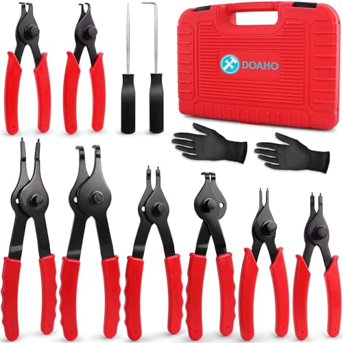 Doaho 10pcs Snap Ring Pliers Set,Internal & External Circlip Pliers for Removal and Installation of Automotive Retaining Rings With Straight/Bent Jaw,Hook and Pick - Storage Case - Image 1
