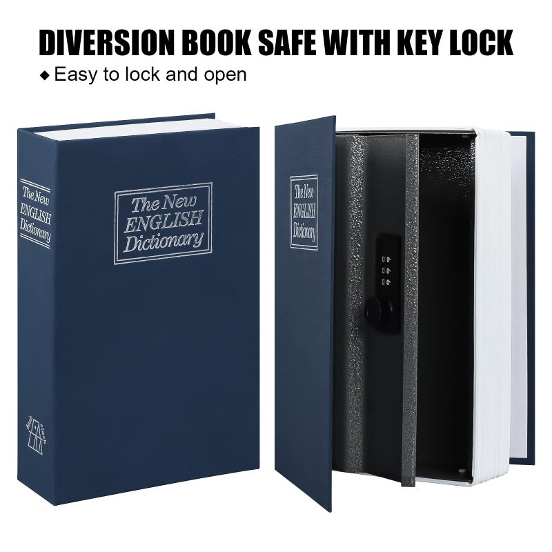KYODOLED Diversion Book Safe with Combination Lock, Safe Secret Hidden Metal Lock Box,Money Hiding Box,Collection Box,9.5" x 6.2" x 2 .2" Navy Large - Image 3