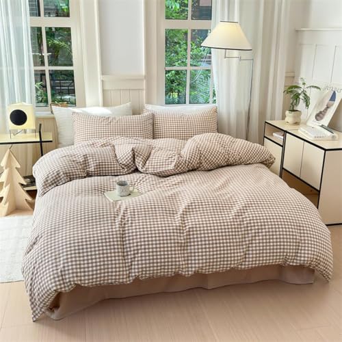 Nayoroom Brown Gingham Duvet Cover King Size Tan White Plaid Checkered Duvet Cover 3 Pieces Grid Dorm Bedding Set with 2 Pillowcases, Soft Breathable Washed Microfiber - Image 2