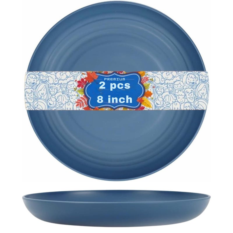 MYTHOS 8 Inches - Unbreakable Wheat Straw Plates Set of 2- Reusable Plate Set - Dishwasher & Microwave Safe - Perfect for Dinner Dishes - Healthy, BPA Free & Eco-Friendly (Dark Blue, Set of 2) - Image 1
